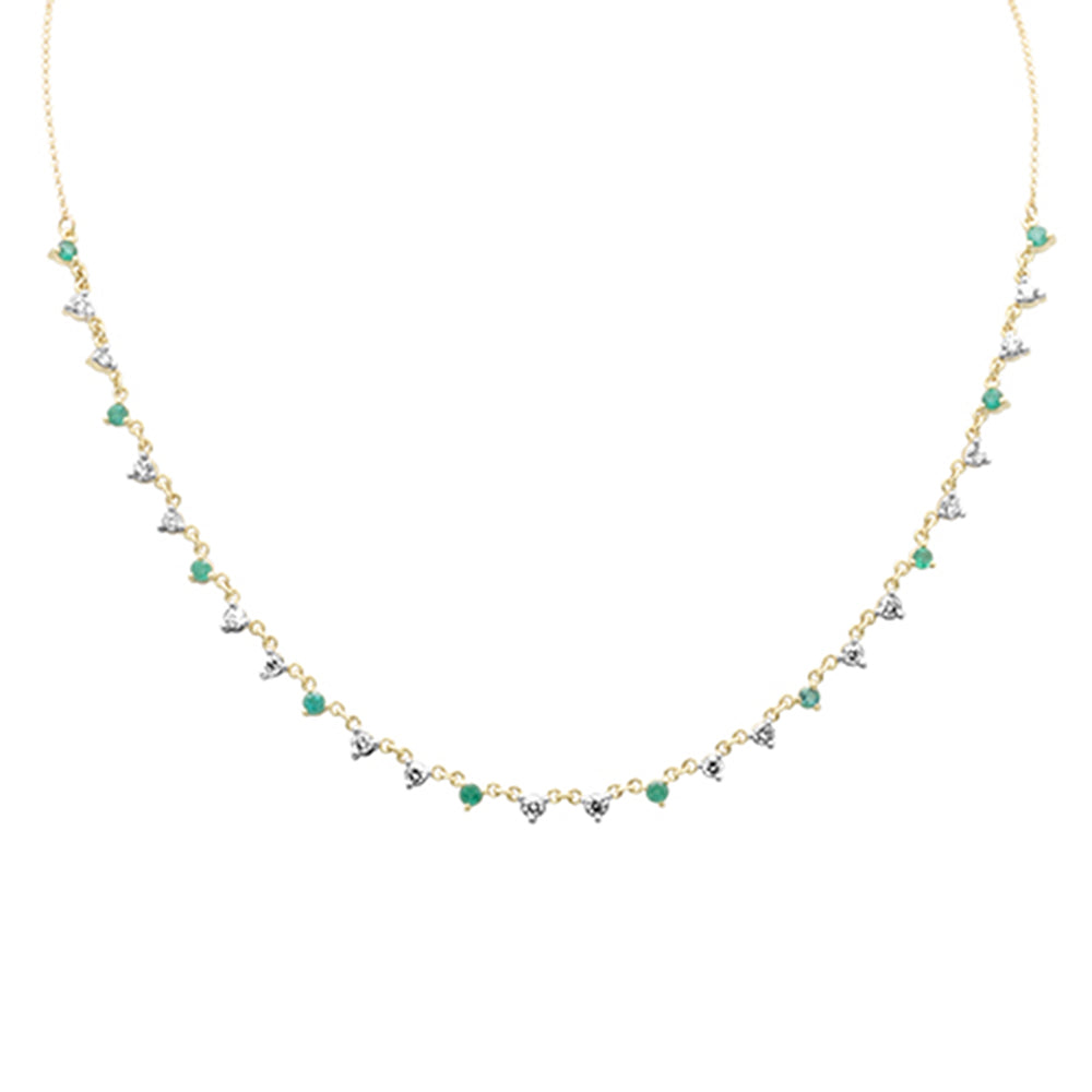 Muse Jewelry 1.57ct G SI 14K Yellow Gold Diamond & Emerald Gemstone Pendant Necklace 16" + 2" Ext