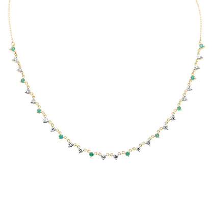 Muse Jewelry 1.57ct G SI 14K Yellow Gold Diamond & Emerald Gemstone Pendant Necklace 16" + 2" Ext