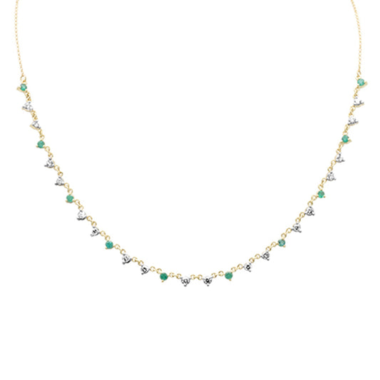Muse Jewelry 1.57ct G SI 14K Yellow Gold Diamond & Emerald Gemstone Pendant Necklace 16" + 2" Ext
