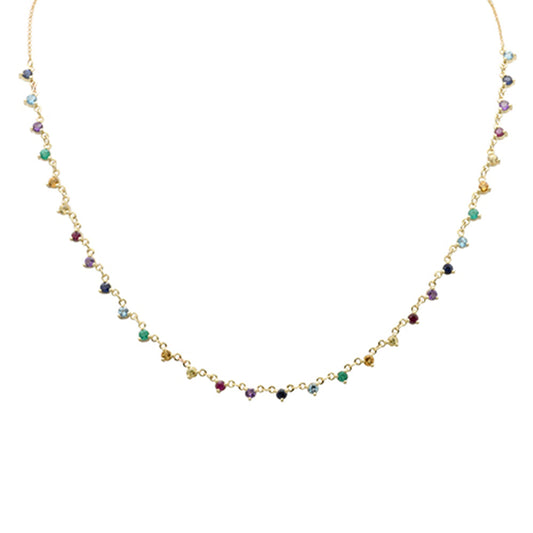 Muse Jewelry 2.21ct G SI 14K Yellow Gold Multi Color Gemstone Pendant Necklace 16" + 2" Ext