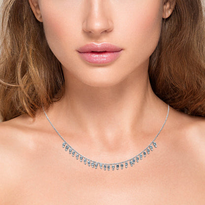 Muse Jewelry 1.69ct G SI 14K White Gold Diamond & Aquamarine Gemstone Dangling Pendant Necklace 16" + 2" Ext