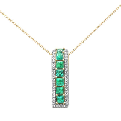 Muse Jewelry 1.25ct G SI 14K Yellow Gold Diamond & Emerald Gemstone Line Pendant Necklace 18" Long