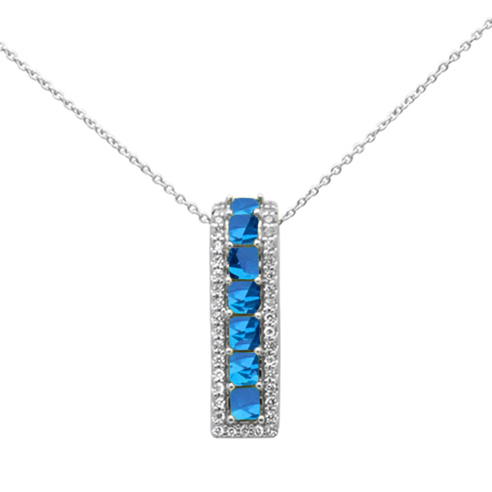 Muse Jewelry 1.52ct G SI 14K White Gold Diamond & Blue Sapphire Pendant Necklace 18" Long Chain