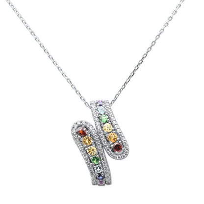 Muse Jewelry 1.07ct G SI 14K White Gold Diamond & Multi Color Gemstone Pendant Necklace 18" Long