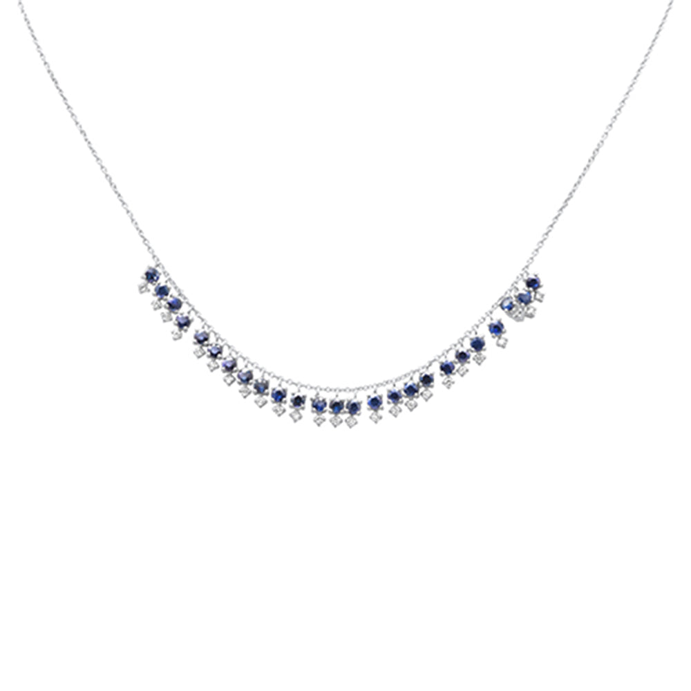 Muse Jewelry 2.25ct G SI 14K White Gold Diamond & Blue Sapphire Gemstone Dangling Pendant Necklace 16" + 2" Ext