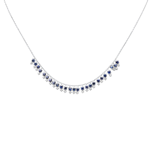 Muse Jewelry 2.25ct G SI 14K White Gold Diamond & Blue Sapphire Gemstone Dangling Pendant Necklace 16" + 2" Ext