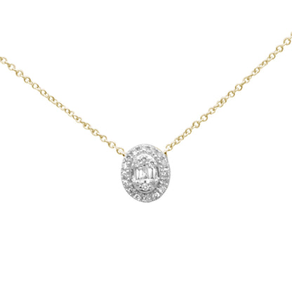 Muse Jewelry .16ct G SI 14K Yellow Gold Diamond Round & Baguette Oval Shape Pendant Necklace 16" + 2" Ext