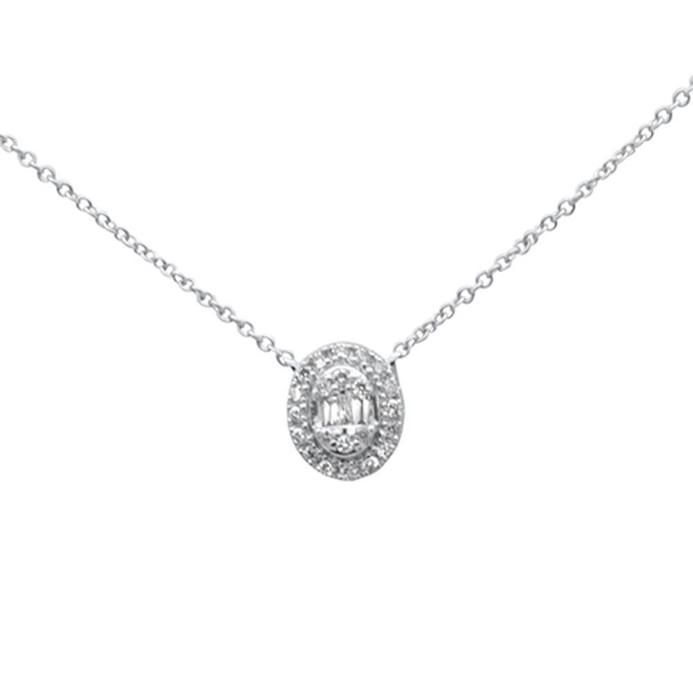 Muse Jewelry .16ct G SI 14K White Gold Diamond Round & Baguette Oval Shape Pendant Necklace 16" + 2" Ext