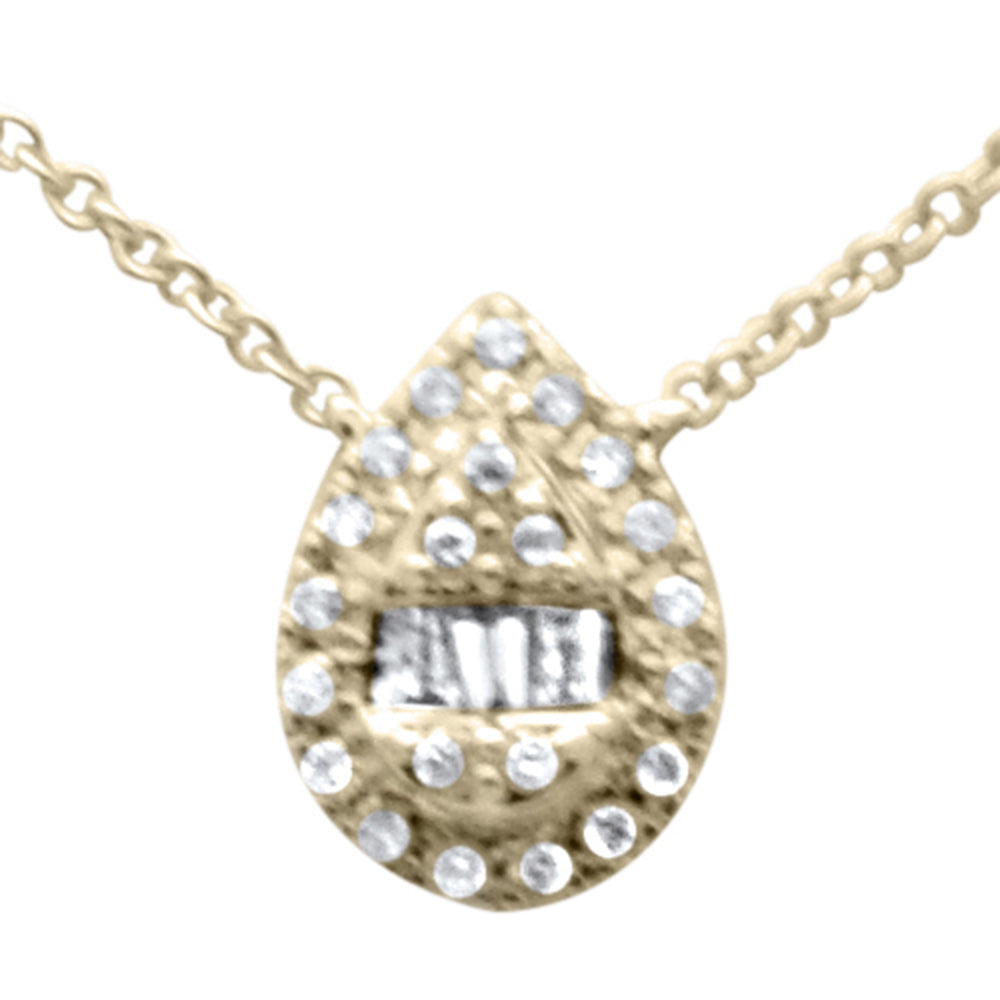 Muse Jewelry .15ct G SI 14K Yellow GoldDiamond Round & Baguette Pear Shape Pendant Necklace 16" + 2" EXT