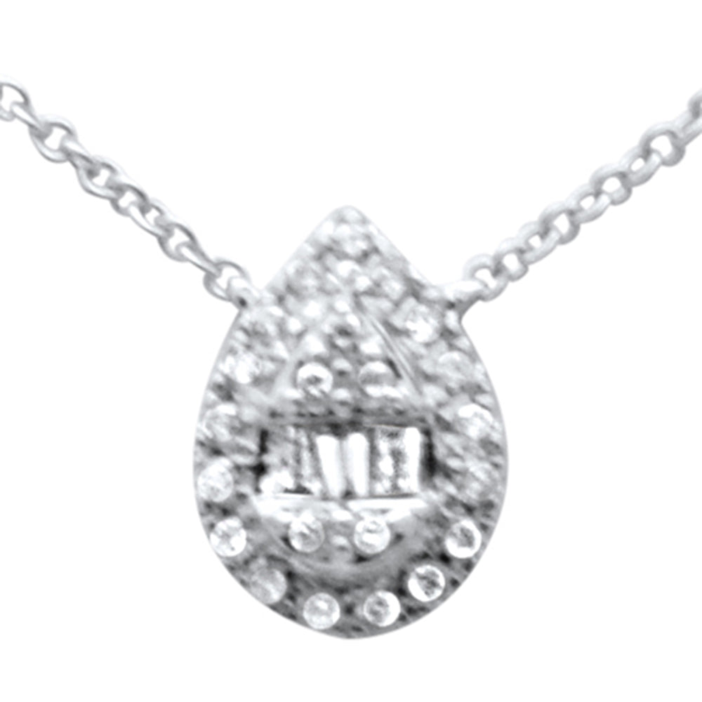 Muse Jewelry .15ct G SI 14K White Gold Diamond Round & Baguette Pear Shape Pendant Necklace 16" + 2" EXT