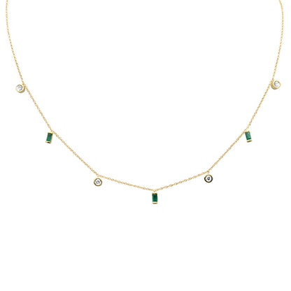 Muse Jewelry .51ct G SI 14K Yellow Gold Diamond & Emerald Gemstone Dangling Pendant Necklace 16" + 2" EXT