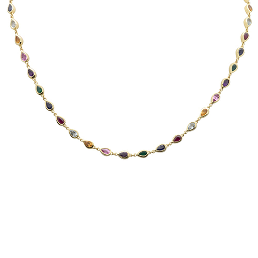 Muse Jewelry 7.88ct G SI 14K Yellow Gold Pear Shaped Multi Color Gemstone Pendant Necklace 12" + 4" EXT