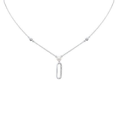 Muse Jewelry .08ct G SI 14K White Gold Diamond Paperclip & Pearl Pendant Necklace 16" + 2" EXT