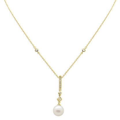 Muse Jewelry .09ct G SI 14K Yellow Gold Diamond Pearl Drop Pendant Necklace 16" + 2" EXT
