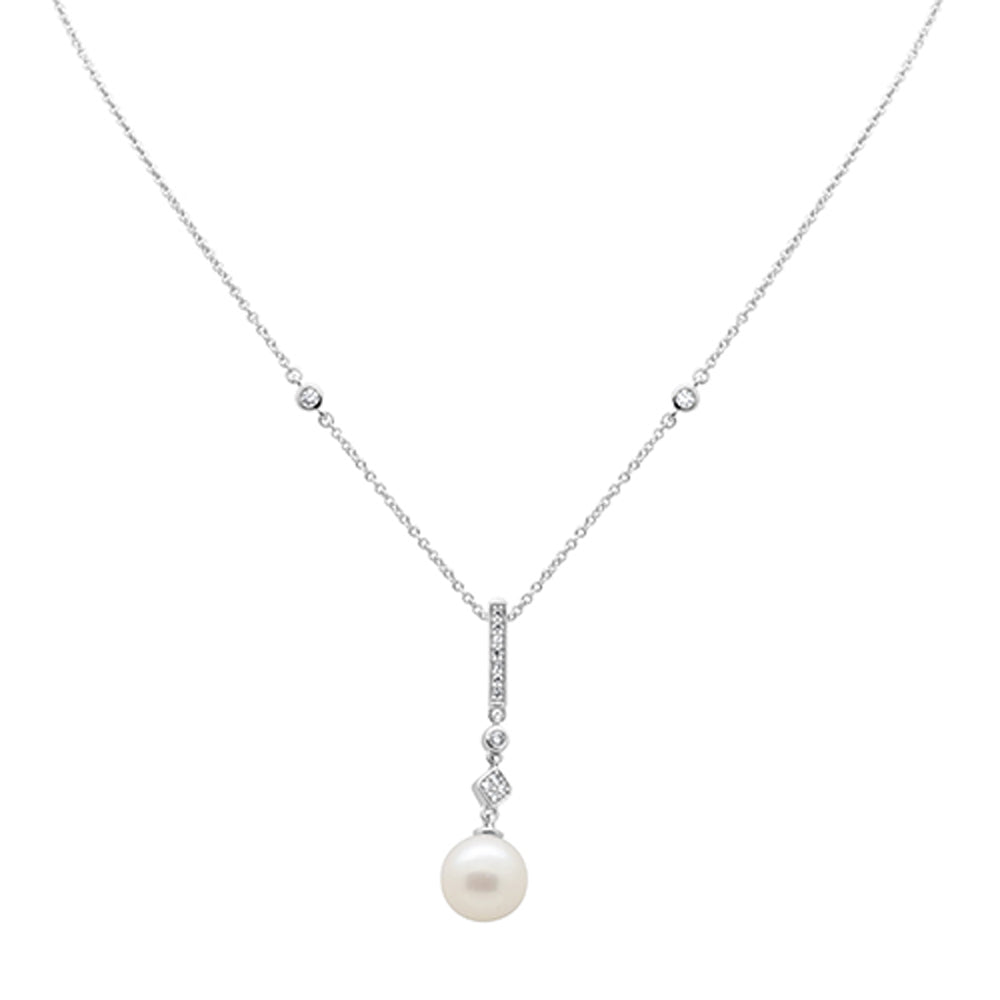 Muse Jewelry .10ct G SI 14K White Gold Diamond Pearl Drop Pendant Necklace 16" + 2" EXT