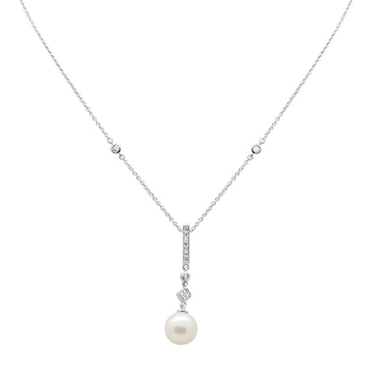 Muse Jewelry .10ct G SI 14K White Gold Diamond Pearl Drop Pendant Necklace 16" + 2" EXT