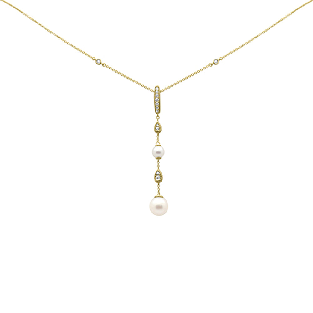 Muse Jewelry .20ct G SI 14K Yellow Gold Diamond Pearl Drop Pendant Necklace 16" + 2" EXT