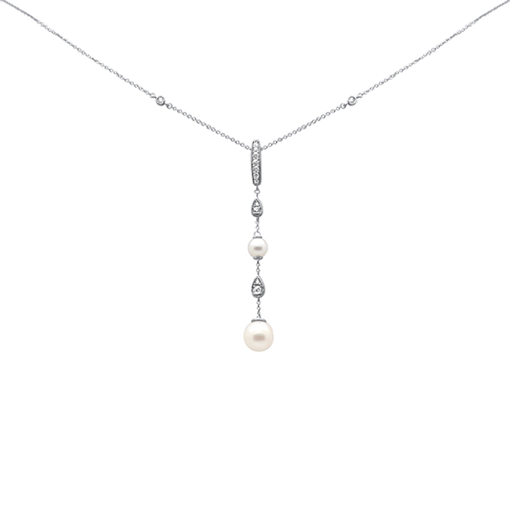 Muse Jewelry .20ct G SI 14K White Gold Diamond Pearl Drop Pendant Necklace 16" + 2" EXT