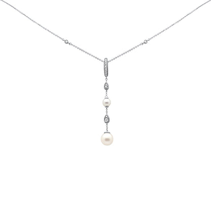 Muse Jewelry .20ct G SI 14K White Gold Diamond Pearl Drop Pendant Necklace 16" + 2" EXT