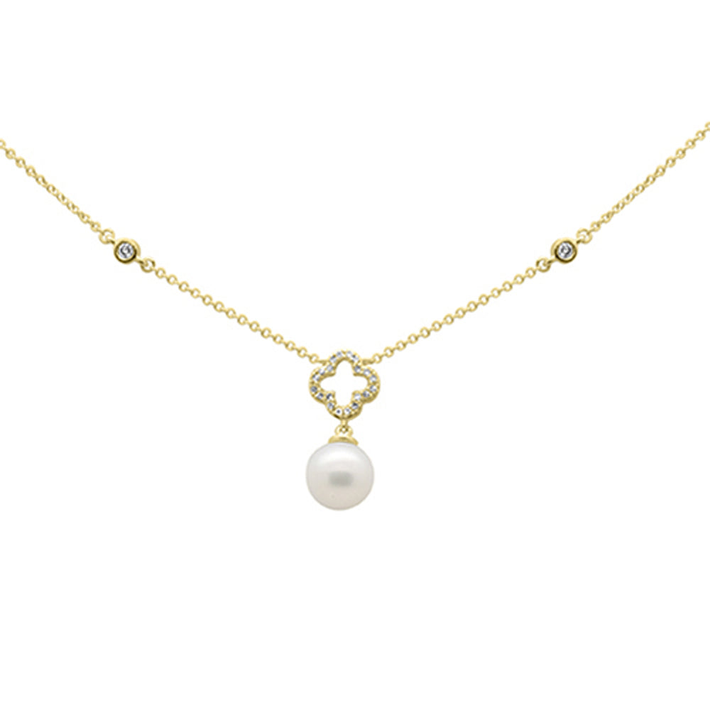 Muse Jewelry .11ct G SI 14K Yellow Gold Diamond Flower & Pearl Pendant Necklace 16" + 2" EXT