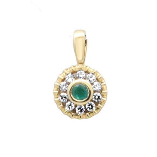 Muse Jewelry .23ct G SI 14K Yellow Gold Diamond & Emerald Gemstone Circle Pendant Necklace 18" Long Chain