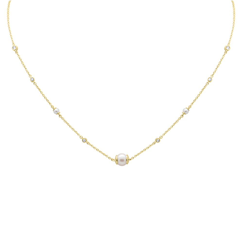 Muse Jewelry .16ct G SI 14K Yellow Gold Diamond Pearl Pendant Necklace 16" + 2" EXT