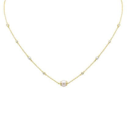 Muse Jewelry .16ct G SI 14K Yellow Gold Diamond Pearl Pendant Necklace 16" + 2" EXT