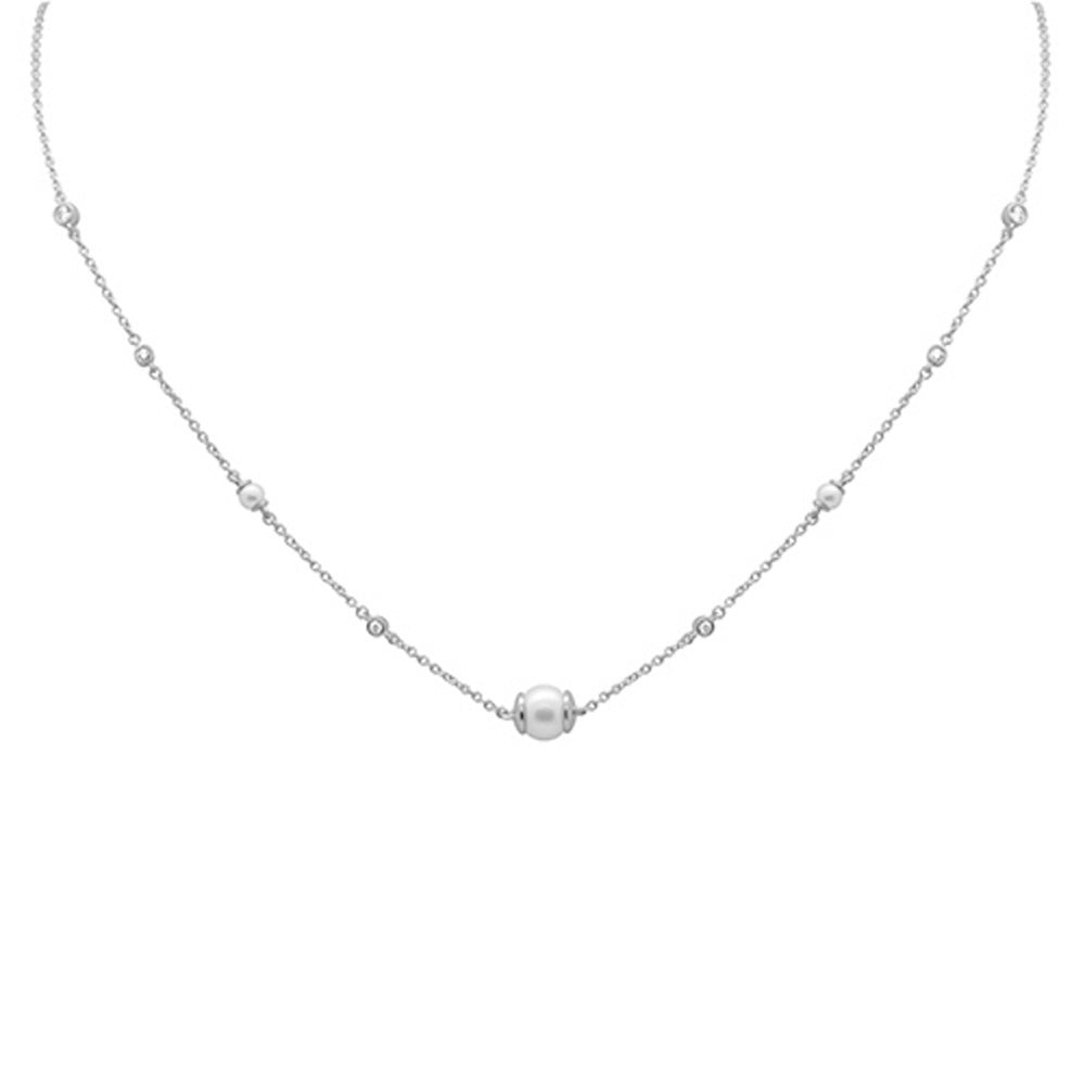 Muse Jewelry .16ct G SI 14K White Gold Diamond Pearl Pendant Necklace 16" + 2" EXT