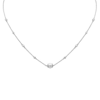 Muse Jewelry .16ct G SI 14K White Gold Diamond Pearl Pendant Necklace 16" + 2" EXT