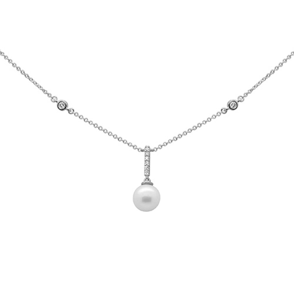 Muse Jewelry .08ct G SI 14K White Gold Diamond Dangling Pearl Pendant Necklace 16" + 2" EXT