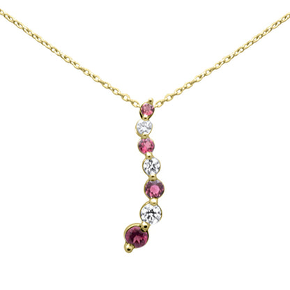 Muse Jewelry .21ct, .39ct G SI 14K Yellow Gold Diamond & Pink Tourmaline Gemstone Necklace 20"Long