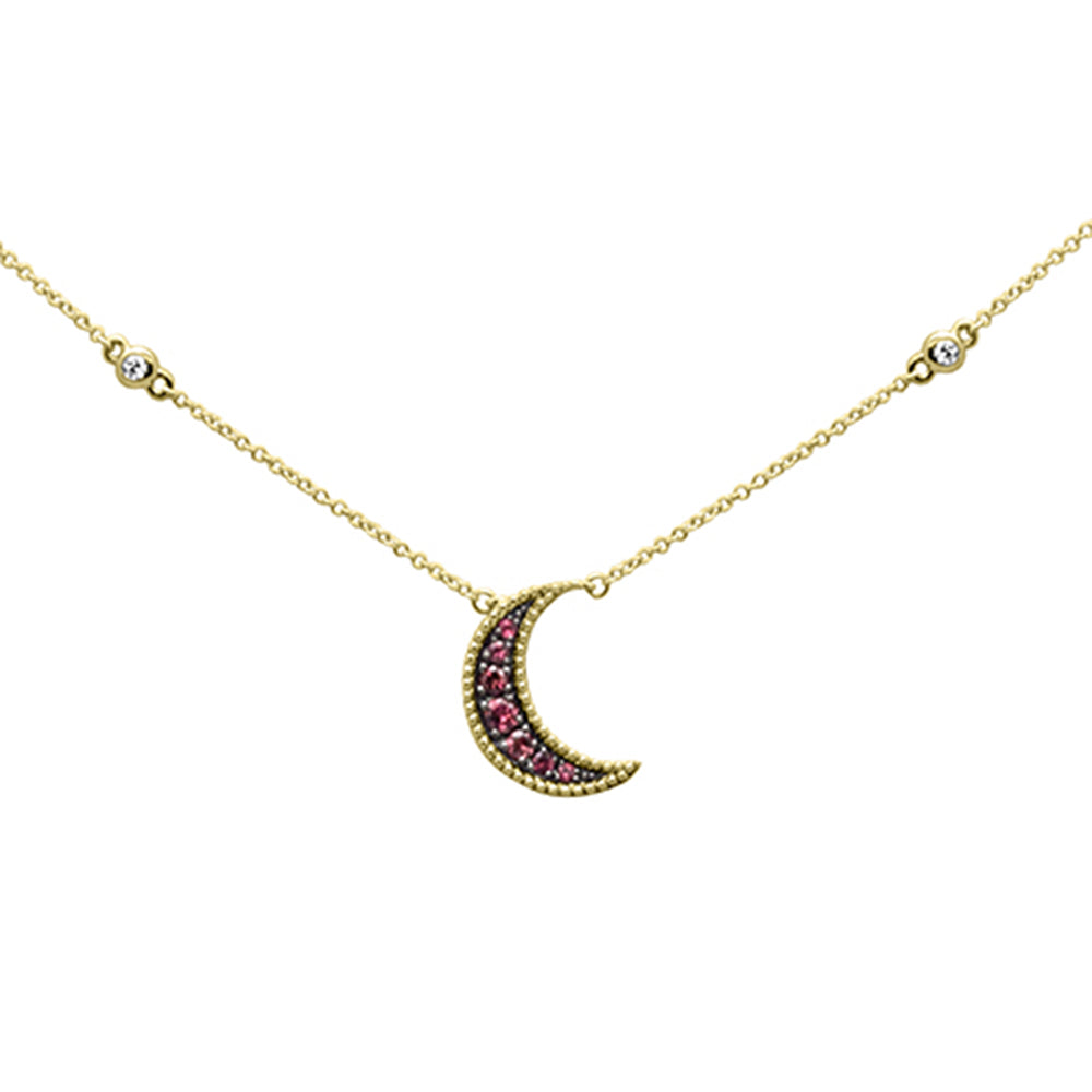 Muse Jewelry .04ct,.21ct G SI 14K Yellow Gold Diamond Pink Tourmaline Half-Moon Necklace 18"Long