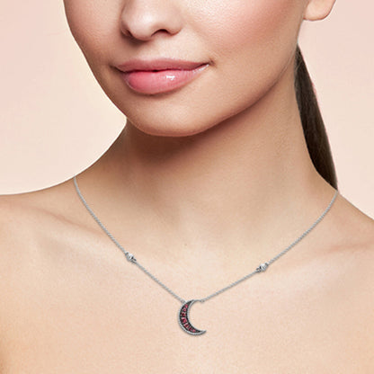 Muse Jewelry .25ct G SI 14K White Gold Diamond & Pink Tourmaline Half-Moon Necklace 18" Long