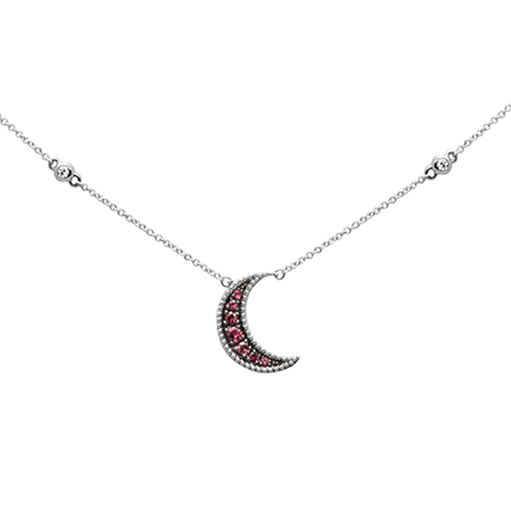 Muse Jewelry .25ct G SI 14K White Gold Diamond & Pink Tourmaline Half-Moon Necklace 18" Long