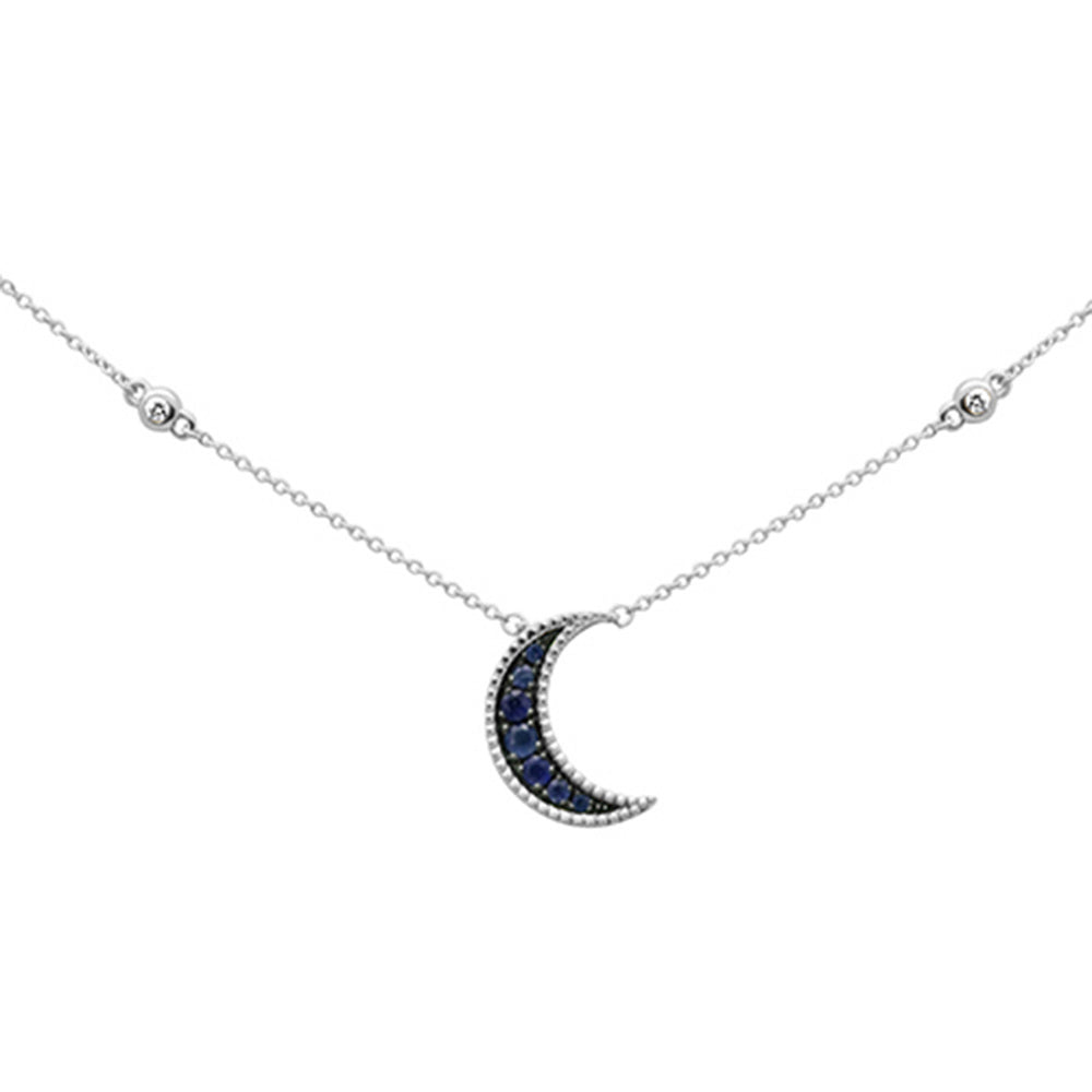 Muse Jewelry .04ct,.22ct G SI 14K White Gold Diamond & Blue Sapphire Half Moon Gemstone Necklace 20"