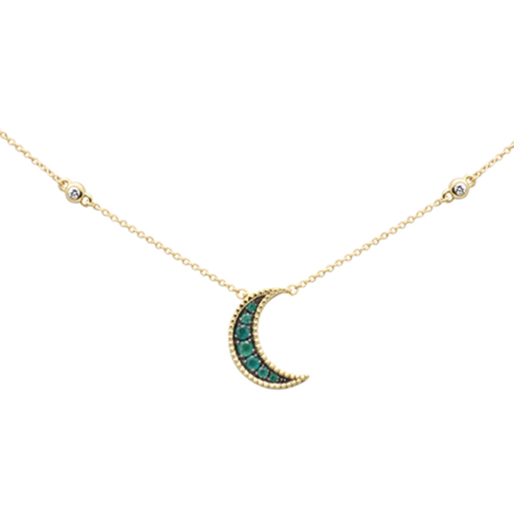 Muse Jewelry .21ct G SI 14K Yellow Gold Diamond & Emerald Half-Moon Necklace 18" Long