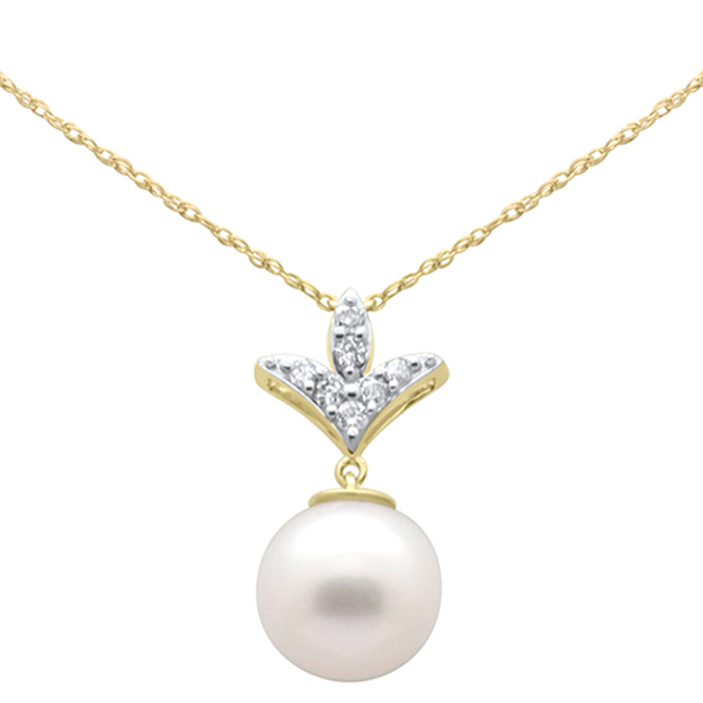 Muse Jewelry .22ct G SI 14K Yellow Gold Diamond Pearl Pendant Necklace 18" Long