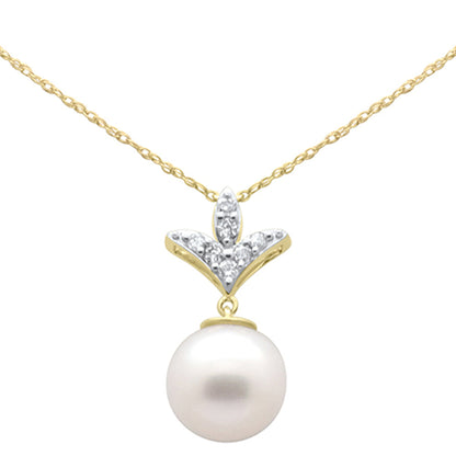 Muse Jewelry .22ct G SI 14K Yellow Gold Diamond Pearl Pendant Necklace 18" Long