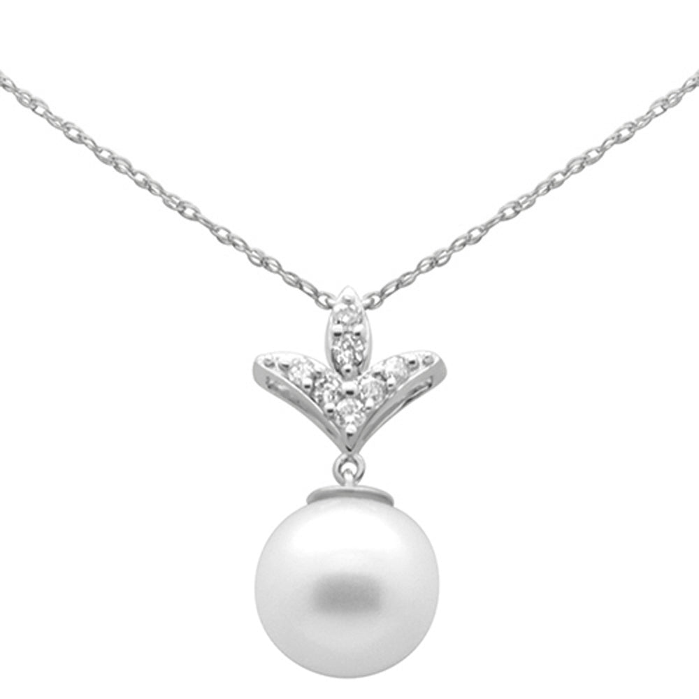 Muse Jewelry .22ct G SI 14K White Gold Diamond Pearl Pendant Necklace 18" Long