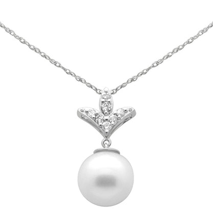 Muse Jewelry .22ct G SI 14K White Gold Diamond Pearl Pendant Necklace 18" Long