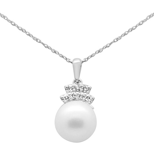 Muse Jewelry 6.35ct G SI 14K White Gold Diamond Pearl Pendant Necklace 18" Long