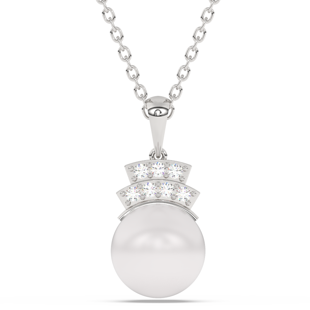 Muse Jewelry 6.35ct G SI 14K White Gold Diamond Pearl Pendant Necklace 18" Long