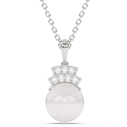 Muse Jewelry 6.35ct G SI 14K White Gold Diamond Pearl Pendant Necklace 18" Long