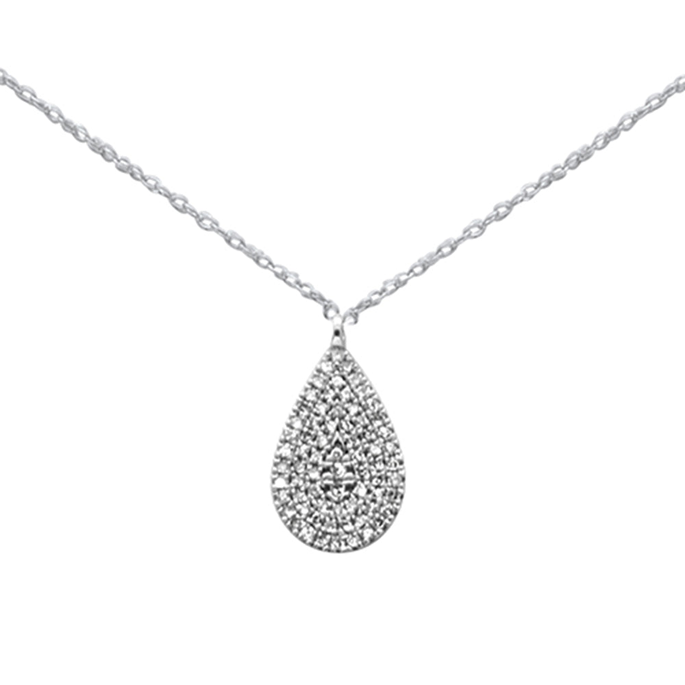 Muse Jewelry .18ct G SI 14K White Gold Diamond Tear Drop Pendant Necklace 18"Long