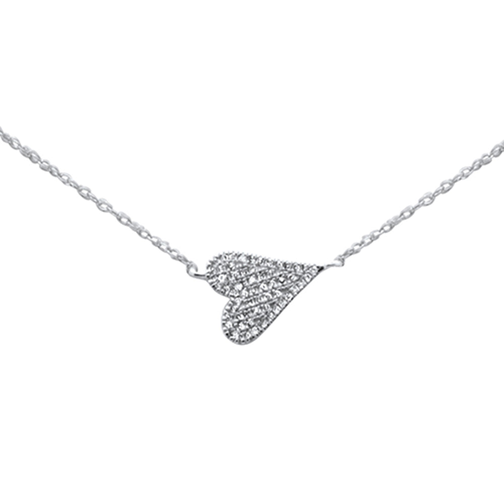 Muse Jewelry .09ct G SI 14K White Gold Diamond Sideways Heart Pendant Necklace 18"Long