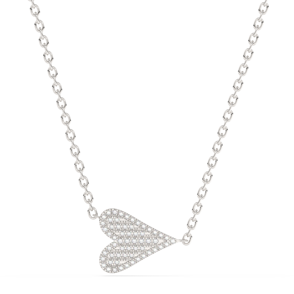 Muse Jewelry .09ct G SI 14K White Gold Diamond Sideways Heart Pendant Necklace 18"Long