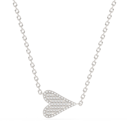 Muse Jewelry .09ct G SI 14K White Gold Diamond Sideways Heart Pendant Necklace 18"Long