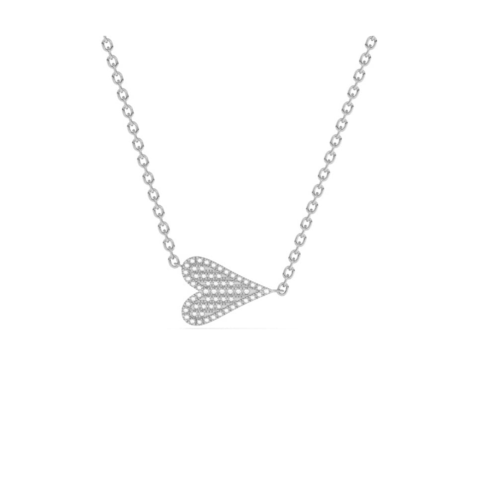 Muse Jewelry .09ct G SI 14K White Gold Diamond Sideways Heart Pendant Necklace 18"Long