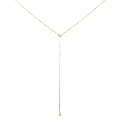 Muse Jewelry .11ct G SI 14K Yellow Gold Diamond Bezel Drop Pendant Necklace 18" Long