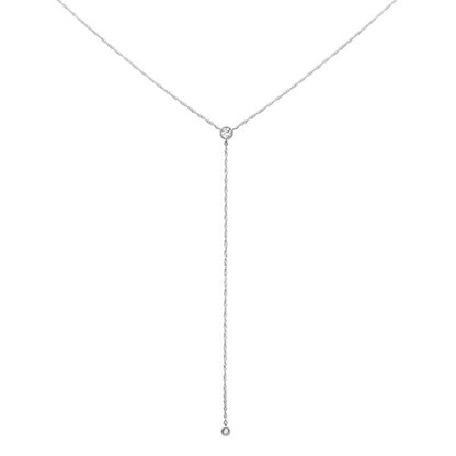 Muse Jewelry .11ct G SI 14K White Gold Diamond Bezel Drop Pendant Necklace 18" Long